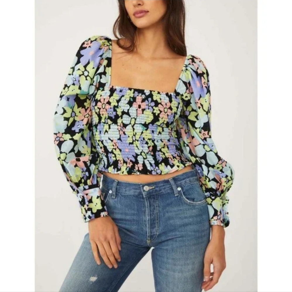 Free People Ariana Printed Smocked Top Small
